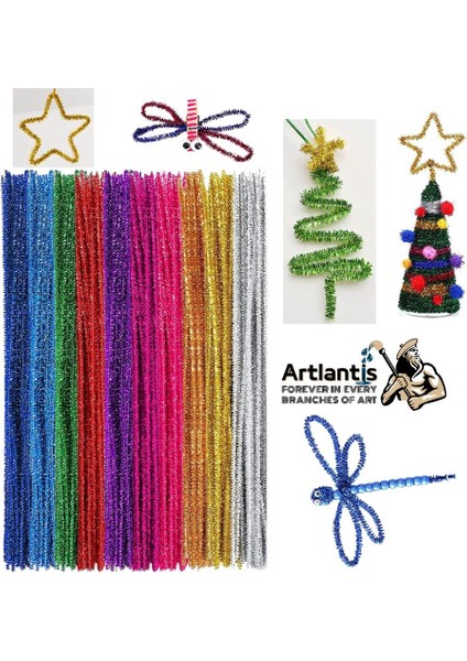 Metalik Şönil Renkli 30 cm 50'li 1 Paket Artlantis 30 cm Renkli Metalik Tüylü Tel 50 Li 1 Paket