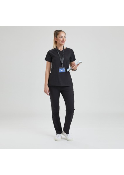 Likralı Dinamik Freesıa Doktor, Hemşire Forma Takım - Kadın, Siyah