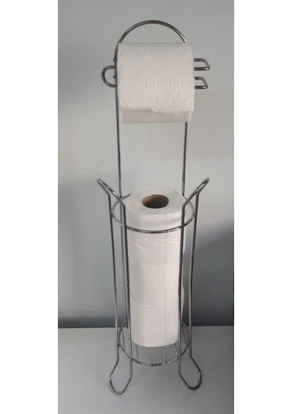 Krom Kaplama Parlak Metal Ayaklı Yedekli Wc Kağıtlık