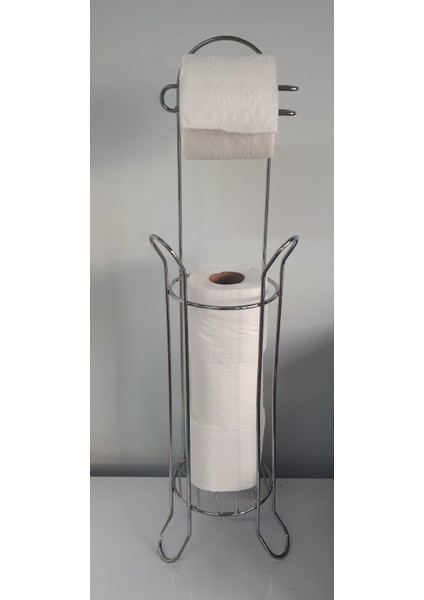 Krom Kaplama Parlak Metal Ayaklı Yedekli Wc Kağıtlık