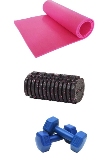 7mm Pilates Minderi ve Foam Roller ve 1 kg Dambıl Seti Egzersiz Seti Yoga Seti