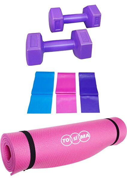 6 Parça Pilates Minderi Pilates Matı 1 kg Dambıl Pilates Direnç Lastiği Pilates Yoga Minderi Set