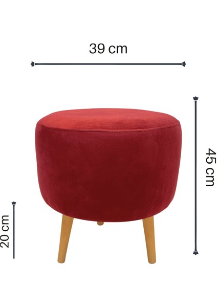 Ahşap Ayaklı Dekoratif Bordo Puf