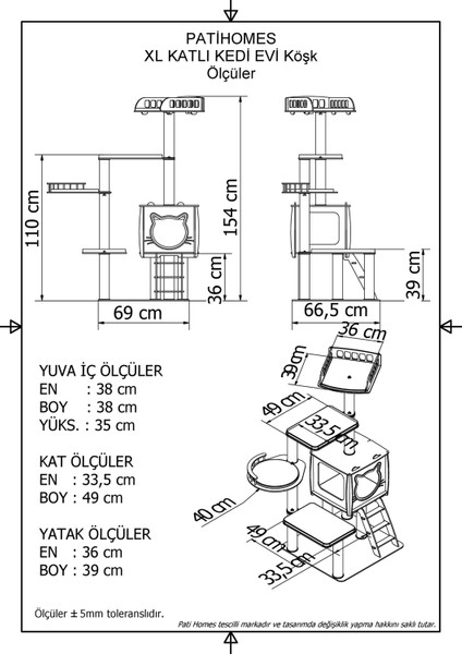 Pati Homes Xl Katlı Kedi Oyun Evi Köşk