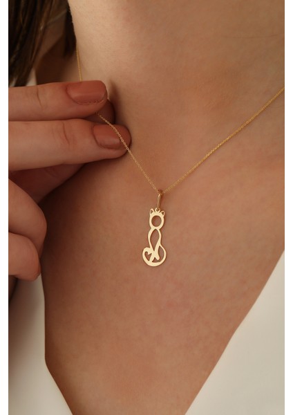 14 Ayar Altın Forze Zincir Kedi Kolye fırsatları