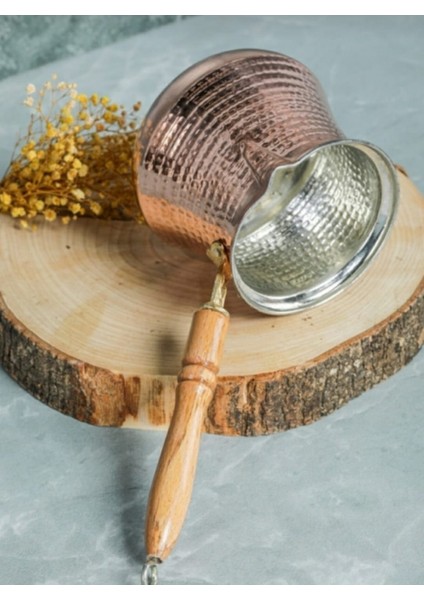 Ahsap Saplı Bakır Sütlük,cezve