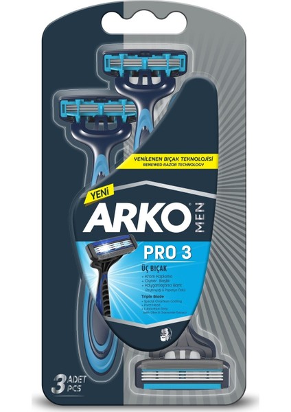 Arko Men Black Köpük 200ml ve Arko Men T3 Tıraş Bıçağı 3'lü ve Black Tıraş kolonyası 200ml