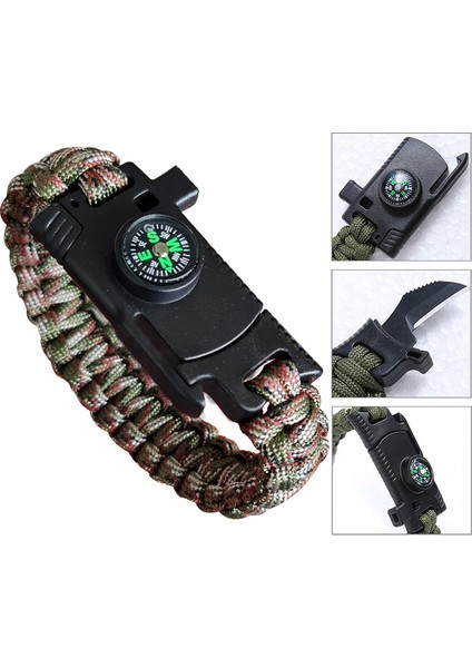 9595 Pusulalı & Bıçaklı Paracord Bileklik Kamuflaj