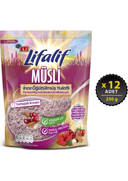 Lifalif İnce Öğütülmüş Müsli Hibiskuslu 250 g x 12 Adet