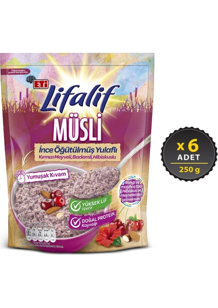 Lifalif İnce Öğütülmüş Müsli Hibiskuslu 250 g x 6 Adet