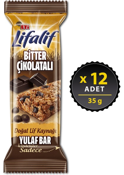 Lifalif Bitter Çikolatalı Yulaf Bar 35 g x 12 Adet