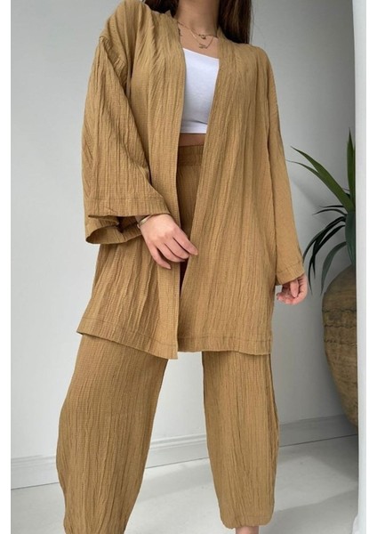 Kadın Gofre Kimono Alt-Üst Takım