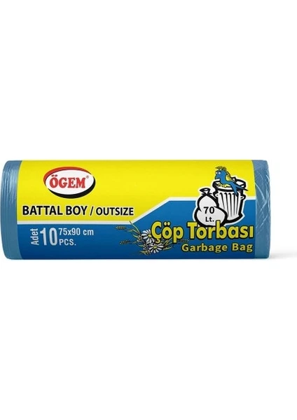 Battal Boy Çöp Poşeti 75x90 cm 10 lu rulo x 5 Paket = 50 Adet Mavi