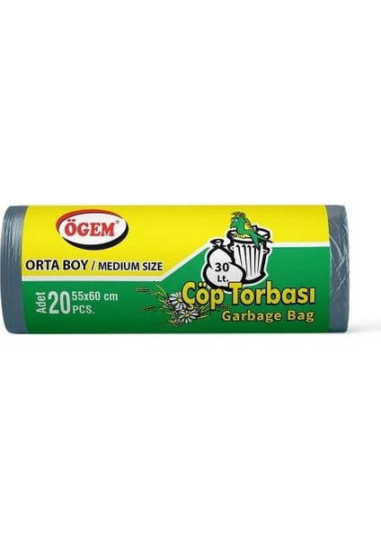 Orta Boy Çöp Poşeti 55x60 cm 20 li Rulo x 5 Paket = 100 Adet Mavi