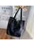 Moda Perçin Büyük Kapasiteli Kadın Omuz Yumuşak Rahat Siyah Kadın Alışveriş Lady Hobo Tote Seyahat Siyah Çanta (Yurt Dışından) 2