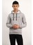Gri Kapüşonlu Baskılı Sweat 5