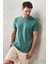 Erkek Yeşil Slim Fit Dar Kesim Bisiklet Yaka Pamuklu Tişört 3