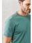 Erkek Yeşil Slim Fit Dar Kesim Bisiklet Yaka Pamuklu Tişört 2