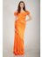Oranj Drape Detaylı Saten Kumaş Abiye Elbise 9704858.24 1
