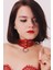 Kadın Üçlü Ince Şerit Halka Detaylı Deri Choker Boyun Aksesuar Kırmızı 1