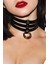 Kadın Üçlü Ince Şerit Halka Detaylı Deri Choker Boyun Aksesuar Siyah 1