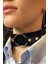 Kadın Halka Detaylı Ayarlı Geniş Şerit Şık Deri Choker Boyun Aksesuar Siyah 1