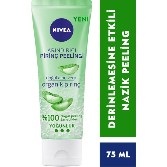 NIVEA Arındırıcı Organik Pirinç Peeling 75 ml, Karma Ciltler, Aloe Vera ile Yüz Bakım, Cildi Arındırır, Etkili Yüz Temizleme