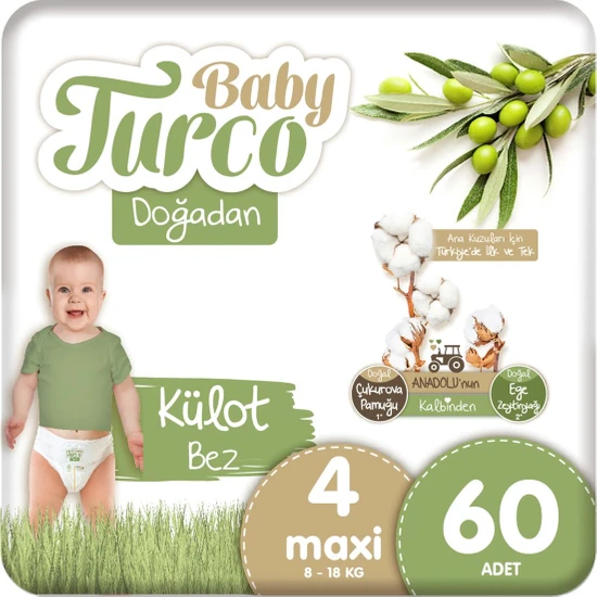 Baby Turco Doğadan Külot Bez 4 Numara Maxi 60 Adet