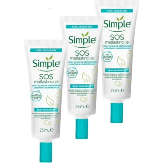 Simple Daily Skin Detox Sos Yağlı/karma Ciltler Için Sos Jeli /matlaştırıcı Jel 25 ml 3 Adet