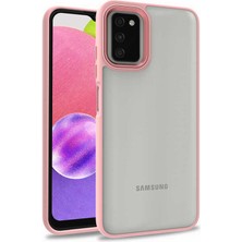 Kzy Samsung Galaxy A03S Kapak Metal Kamera Korumalı Arkası Şeffaf Silikon Kılıf - Rose Gold