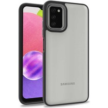 Kzy Samsung Galaxy A03S Kapak Metal Kamera Korumalı Arkası Şeffaf Silikon Kılıf - Siyah