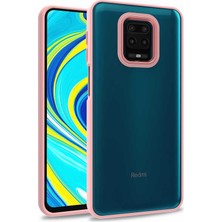 Kzy Xiaomi Redmi Note 9 Pro Kapak Metal Kamera Korumalı Arkası Şeffaf Silikon Kılıf - Rose Gold