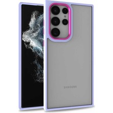 Kılıfmania Samsung Galaxy S22 Ultra Kapak Metal Kamera Korumalı Arkası Şeffaf Silikon Kılıf - Lila