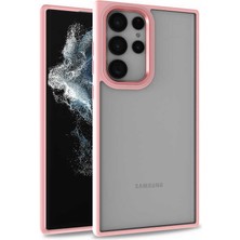 Kılıfmania Samsung Galaxy S22 Ultra Kapak Metal Kamera Korumalı Arkası Şeffaf Silikon Kılıf - Rose Gold