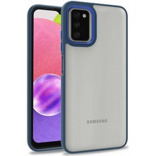 Caseworld Samsung Galaxy A03S Kapak Metal Kamera Korumalı Arkası Şeffaf Silikon Kılıf - Mavi