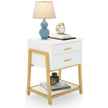 Hitit Dekorasyon Chelsea Gold Metal Beyaz Komodin