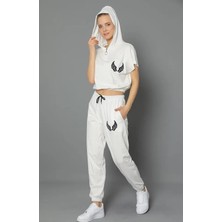 Elitol Bayan Kanat Baskılı Krop Kapüşonlu Eşofman Takımı   -  (5612)