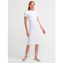 Dilvin 90327 Fitilli Midi Boy Elbise-Beyaz