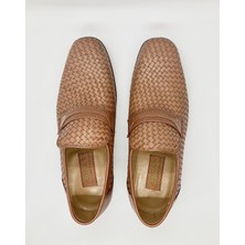 Adnan Shoes Erkek Hakiki Deri Kahve Taba Örgülü Dikişli Kösele El Yapımı Ayakkabı