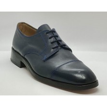 Adnan Shoes Erkek Deri Lacivert Oxford Bağlı Dikişli Vardola Kösele Elyapımı Ayakkabı