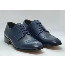 Adnan Shoes Erkek Hakiki Deri Bağcıklı Lacivert Dikişli Kösele Elyapımı Ayakkabı