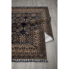 Sultan Halı Siyah Renkli Afgan Tarzı Altı Kaymaz Yıkanabilir Şönil Kilim