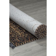 Sultan Halı Siyah Renkli Afgan Tarzı Altı Kaymaz Yıkanabilir Şönil Kilim