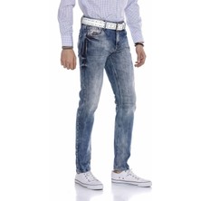 Cipo & Baxx CD319 Eskitilmiş Mavi Slim Fit Erkek Jean Kot Pantolon