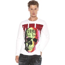 Cipo & Baxx CL406 Renkli Kurukafalı Siyah Beyaz Sweatshirt