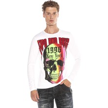 Cipo & Baxx CL406 Renkli Kurukafalı Siyah Beyaz Sweatshirt