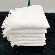AY Home  Etamin Işleme Kadife Soft Beyaz Mutfak Havlu Seti 6 Adet 50 x 30 cm