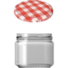 Cam Kavanoz 300 cc Kırmızı Ekose Kapaklı 10 Adet Magnolia Reçel Tatlı Kavanozu