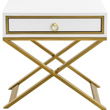 Hitit Dekorasyon Jasmin Gold Metal Beyaz Komodin