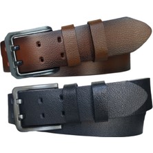 Kar-Pa Deri 2'li Set Çiftdilli Kot Pantolon Kemeri : 4.5cm Siyah - Taba